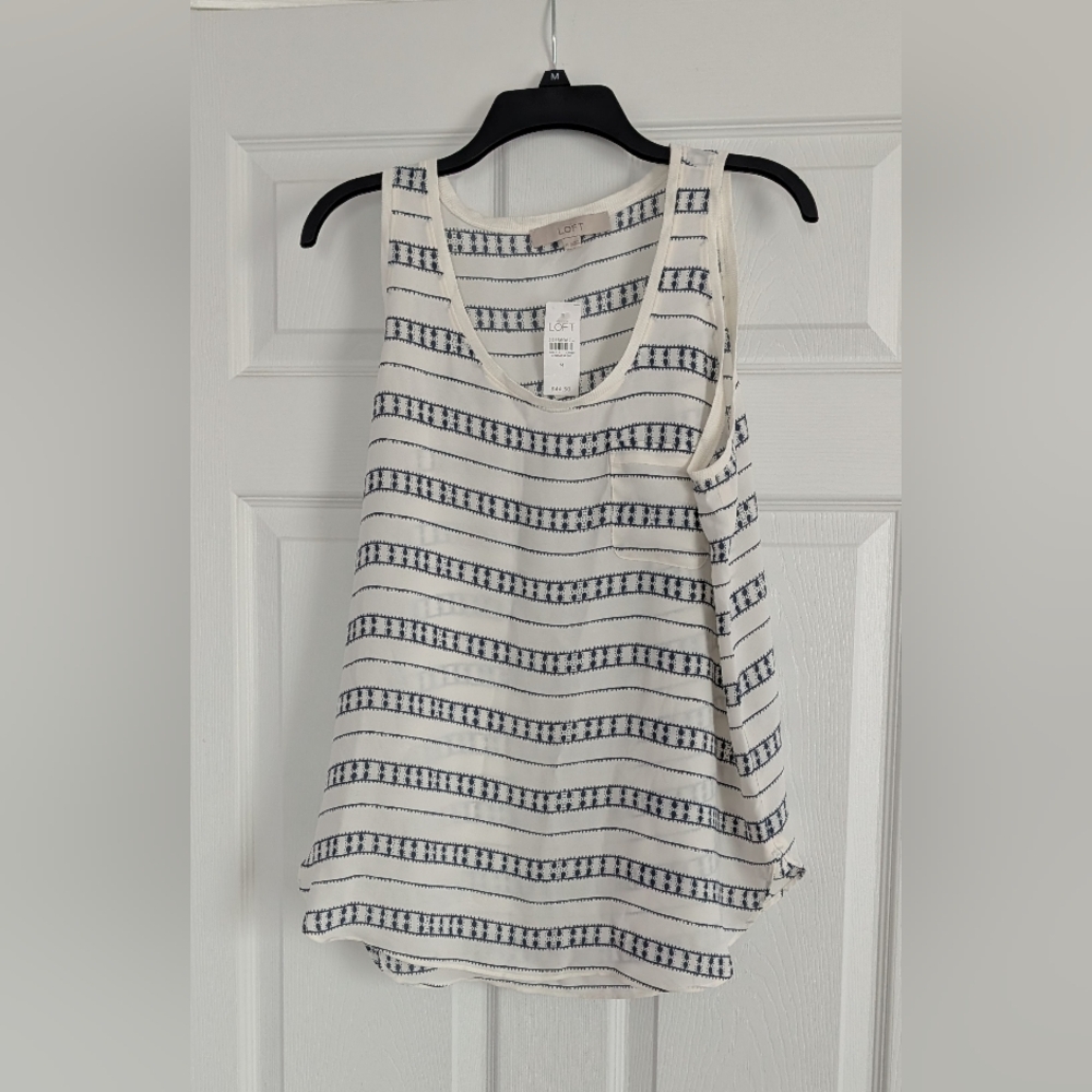 LOFT Women's White and Blue Striped Tank Top